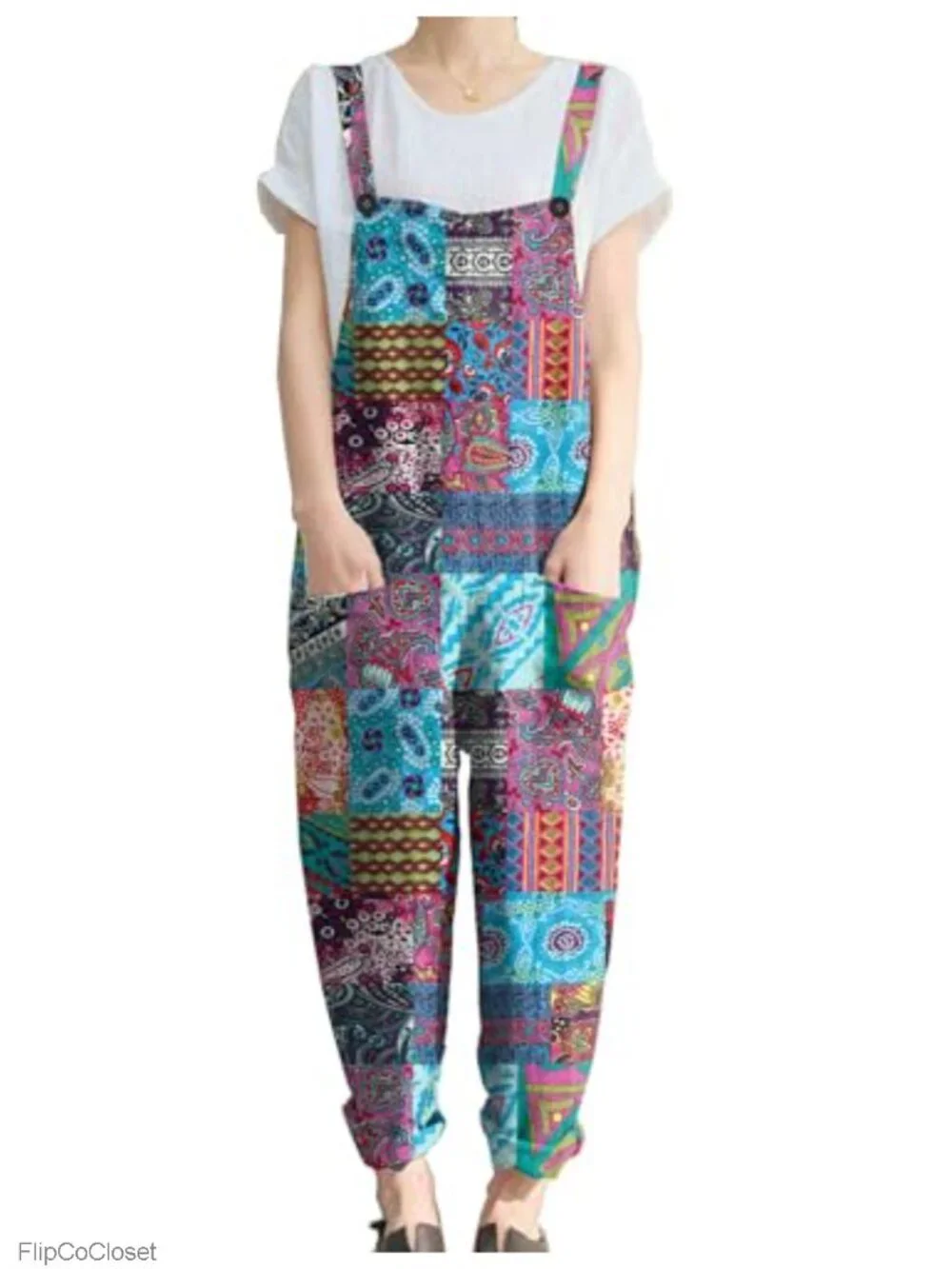 Women's Cotton Loose Fit Bib Overalls Jumpsuit Romper
